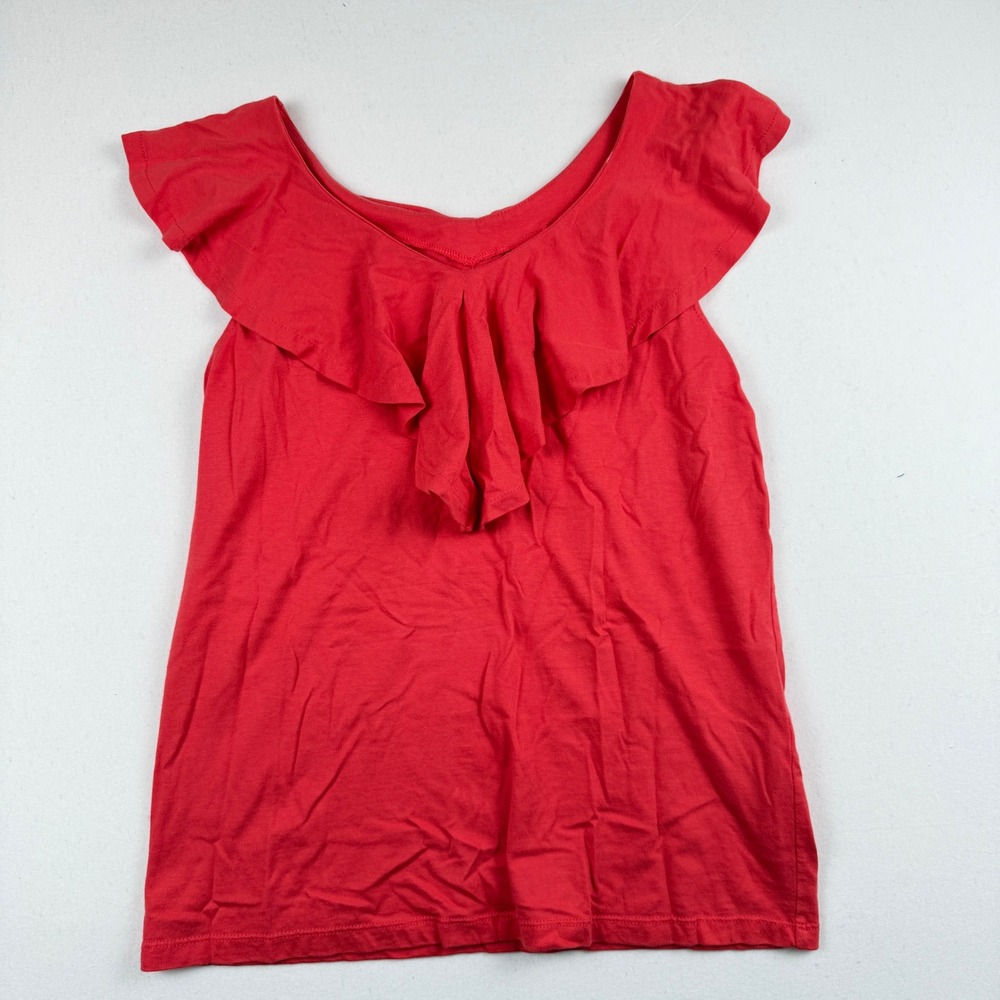 Chicos Red Ruffle Scoop Neck Sleeveless Knit Top Size 0 Cotton Modal Blend